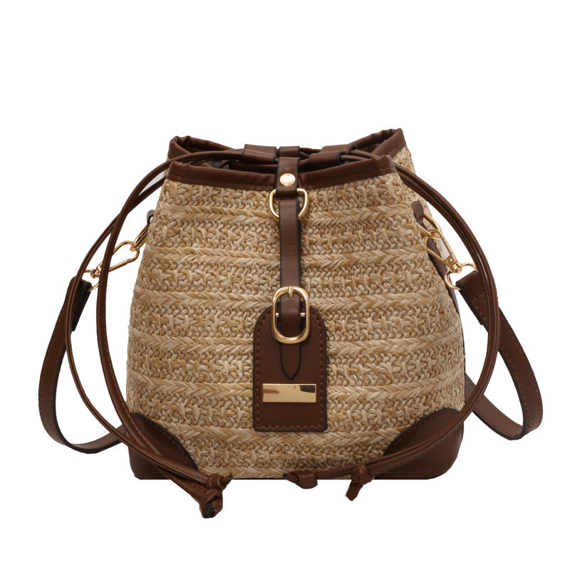 Summer Korean Straw Plaited Pull-belt Simple Beach Weaving Shoulder Messenger Bag