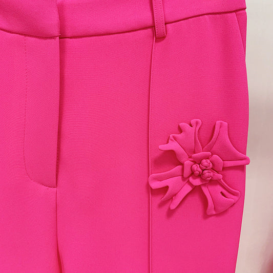 Fashion Heavy Industry Three-dimensional Flower Decoration Micro La Trousers Suit Pants