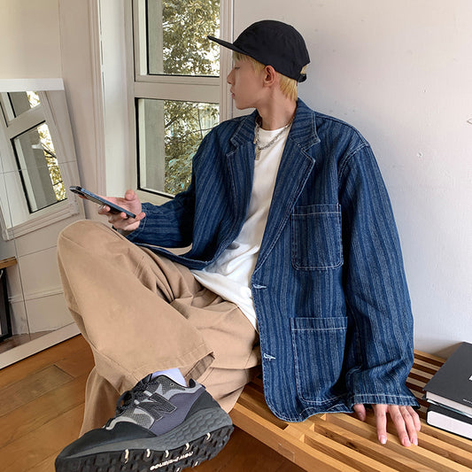 Striped Suit Denim Suit Loose Jacket