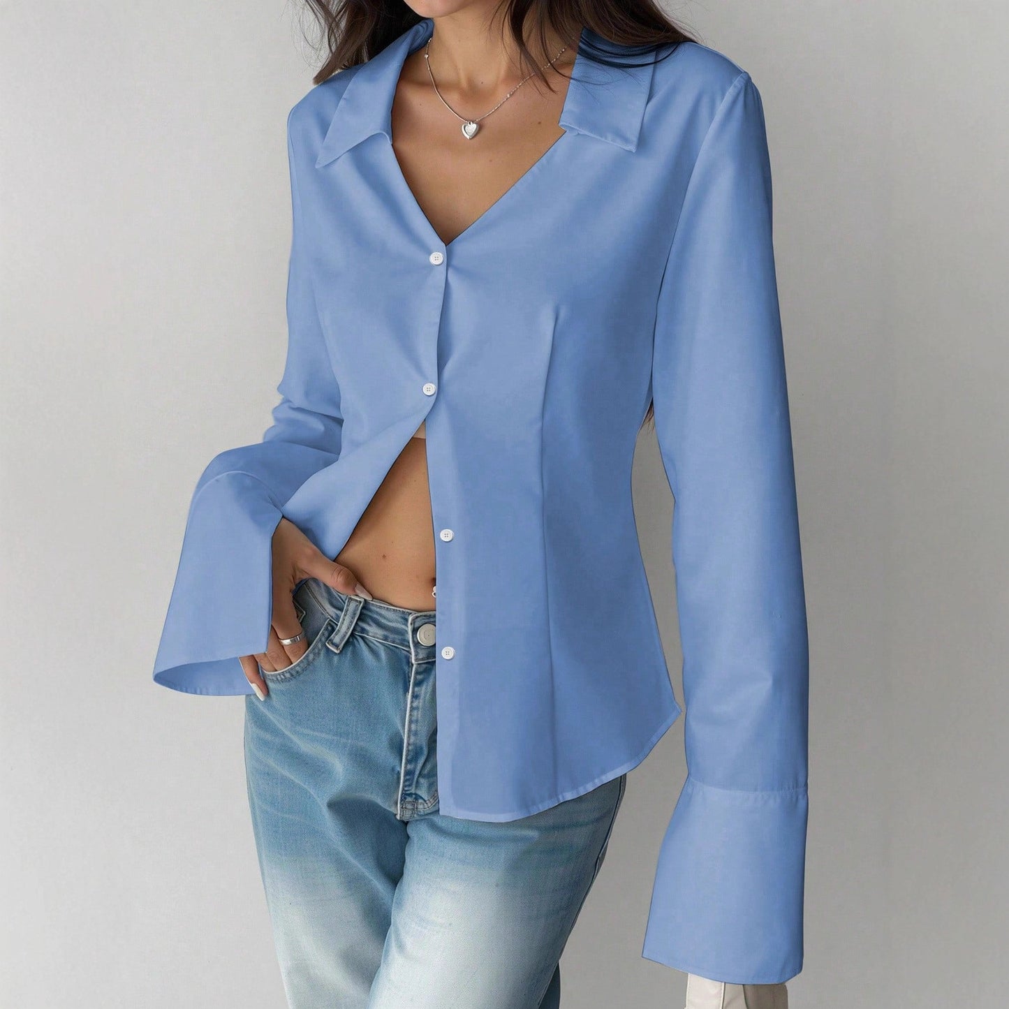 French Slim Fit Waist-tight Bandage Dress V-neck Shirt