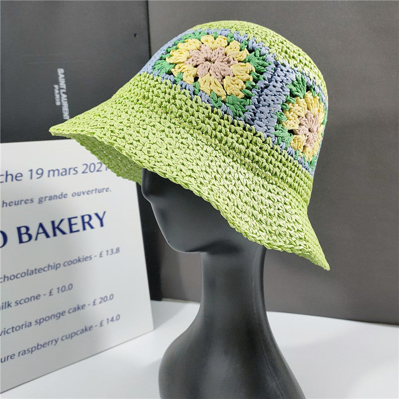 Elegant Folded Floral Straw Bucket Hat