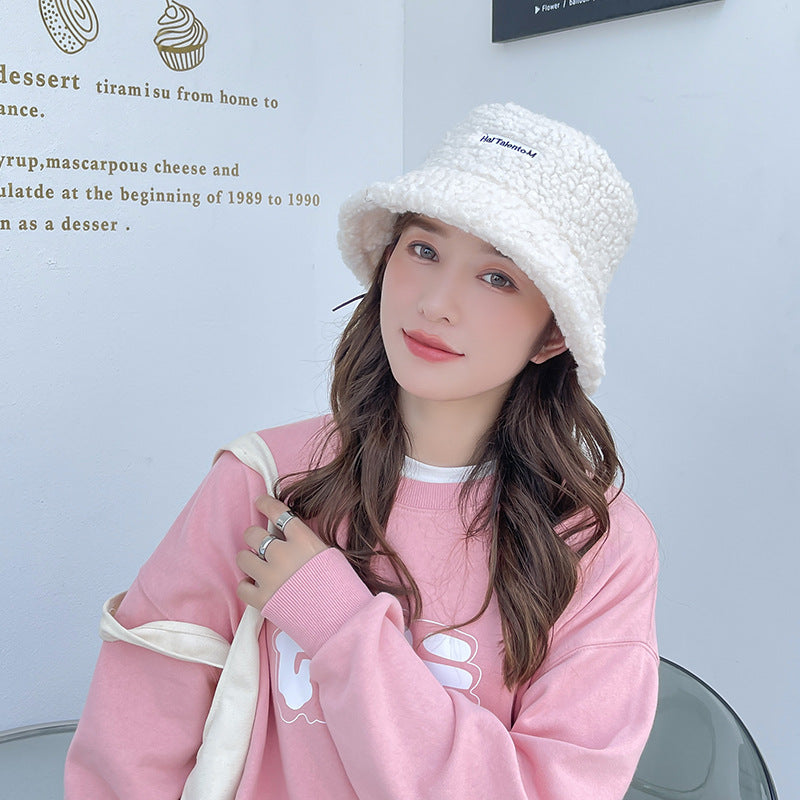 Lamb Wool Embroidery Letters Fisherman Hat