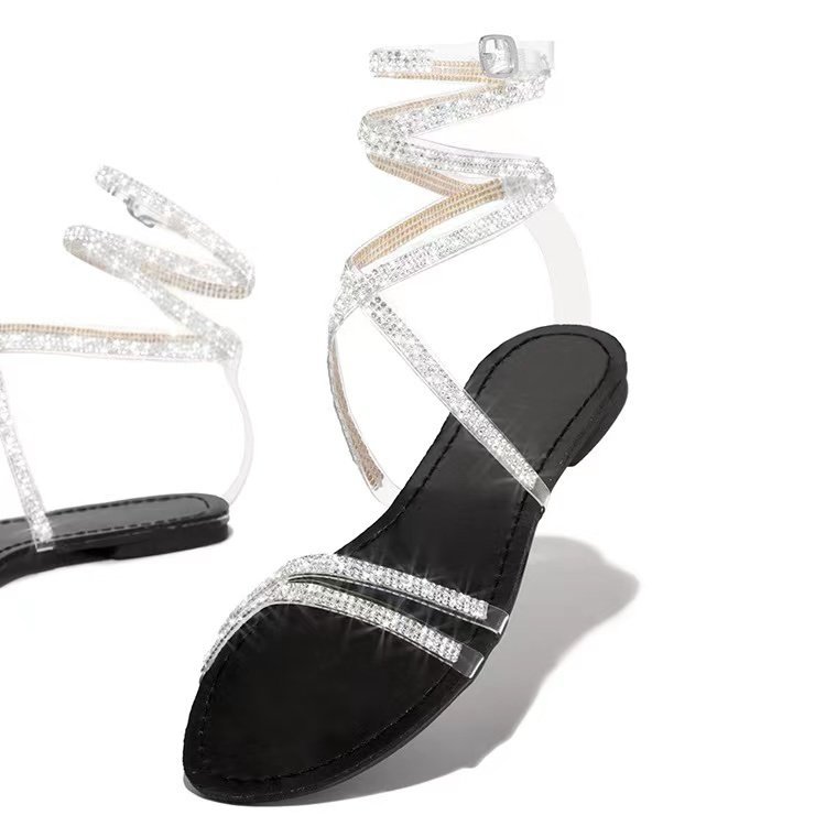 Summer Fashion Flat Heel Plus Size Rhinestone Ladies Sandals