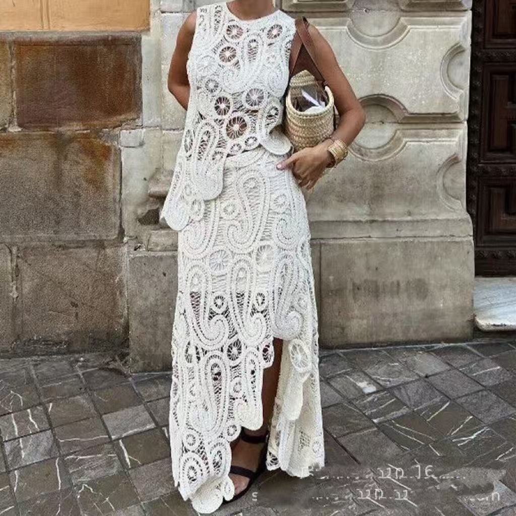 Women's Knitted Camisole High-waisted Skirt Suit
