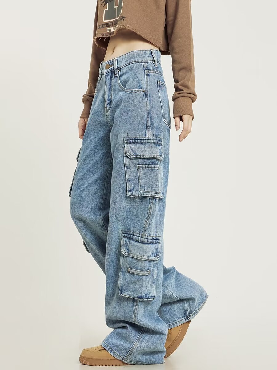 Retro Washed Pocket Straight Jeans