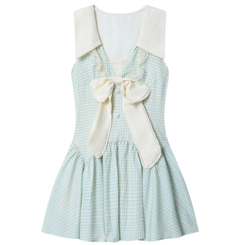 Slimming Bow-Knot Plaid Sleeveless Dress For Women Summer Style