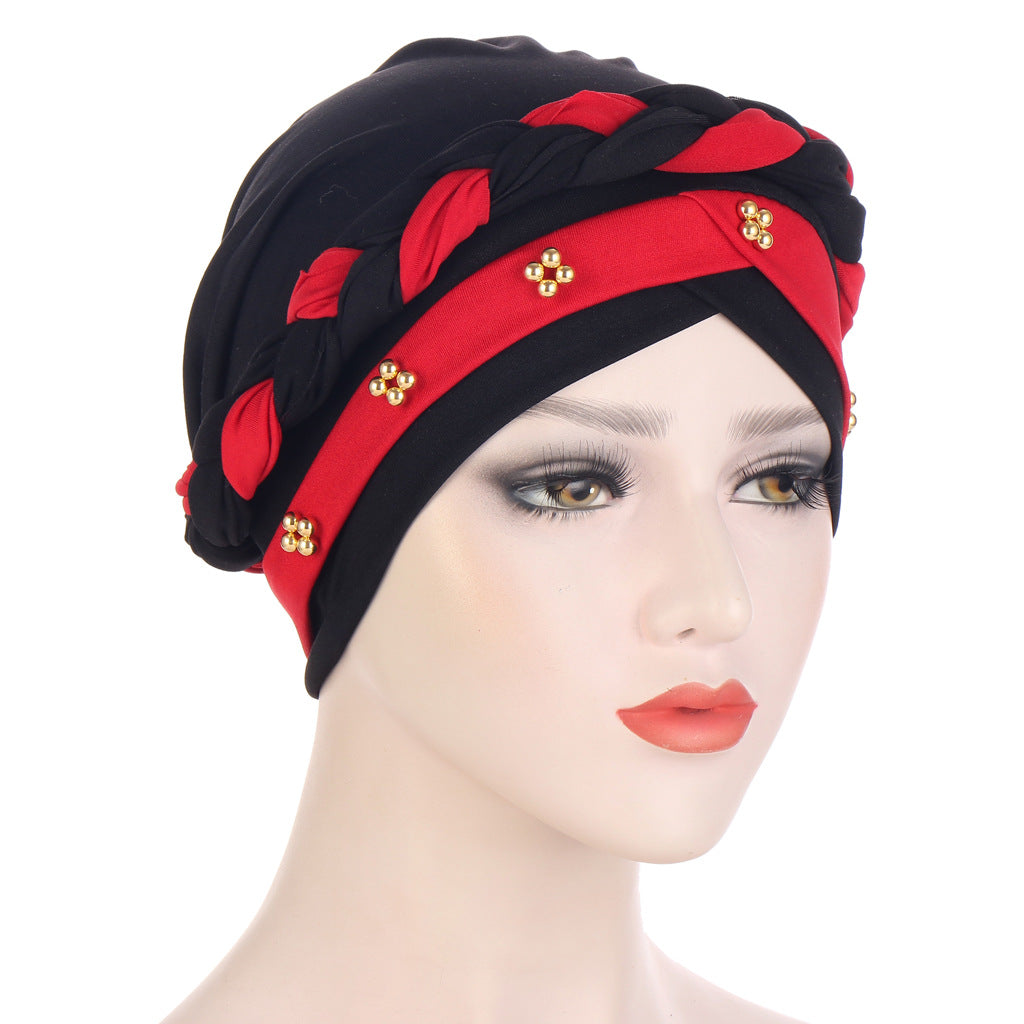 New Multi-color Crystal Hemp Three-layer Turban Hat