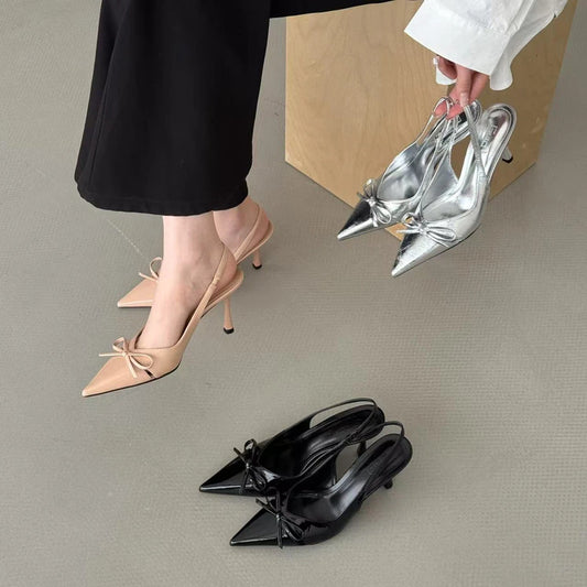 Patent Leather Bow Pointed Stiletto Heel High Heels