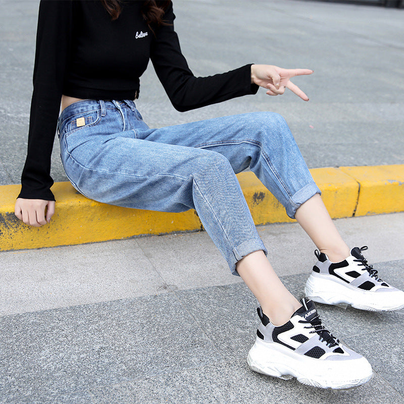 Women's Straight-leg Jeans High Waist Loose And Slim