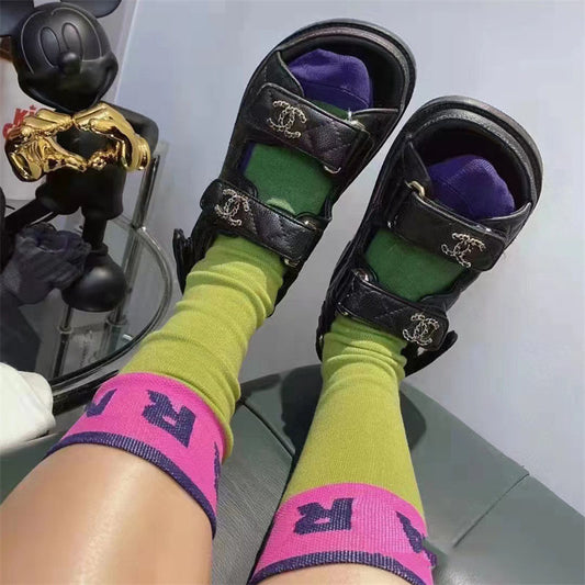 Contrast Color Patchwork Minority Medium Hose Female