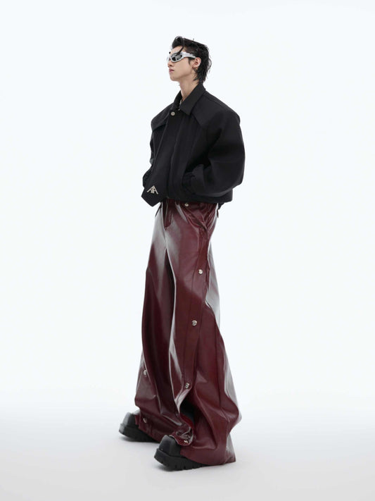 Deconstructing Matte Red Pleated Wide-leg Pants