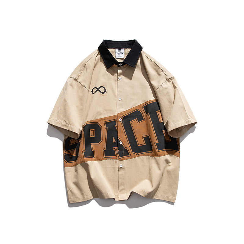 Contrasting Color Large Letter Print Fashion Brand Short Sleeves