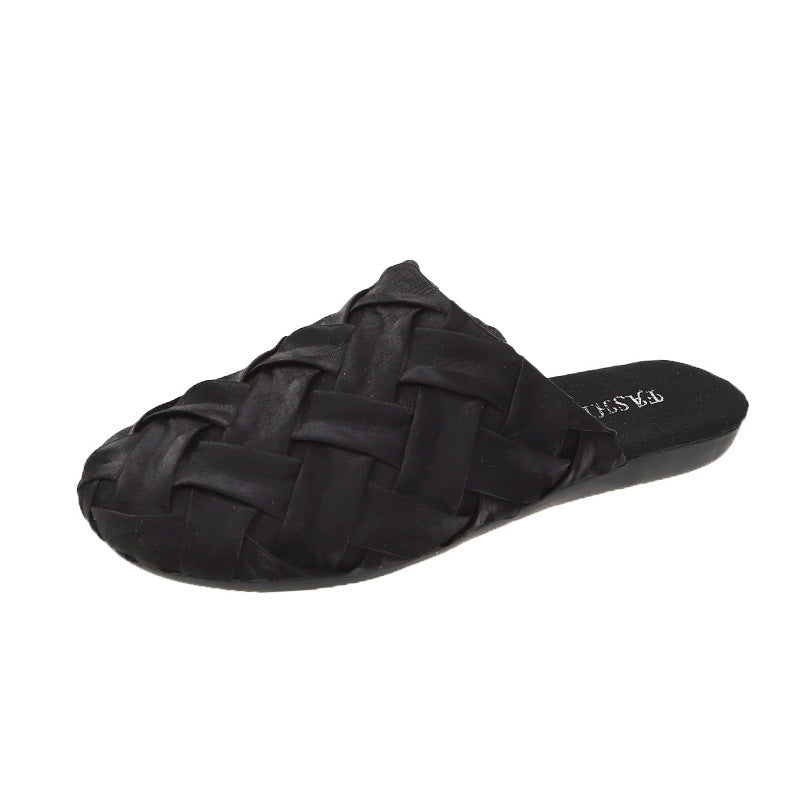 Satin Cloth Covered Head Lazy Half Slippers Flat Heel