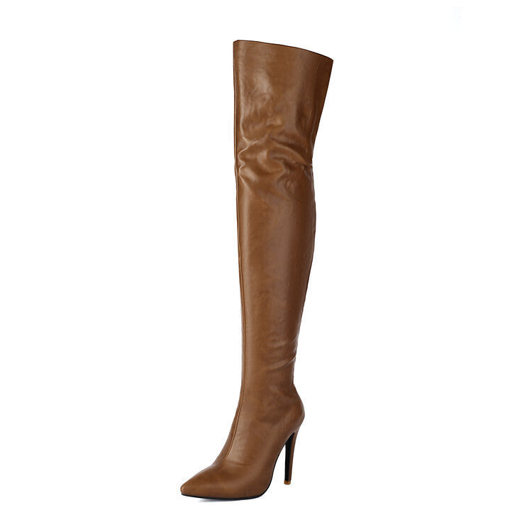Pointed-toe Back-zip Stiletto-heel Leg-slimming Over-the-knee Patent Leather Boots