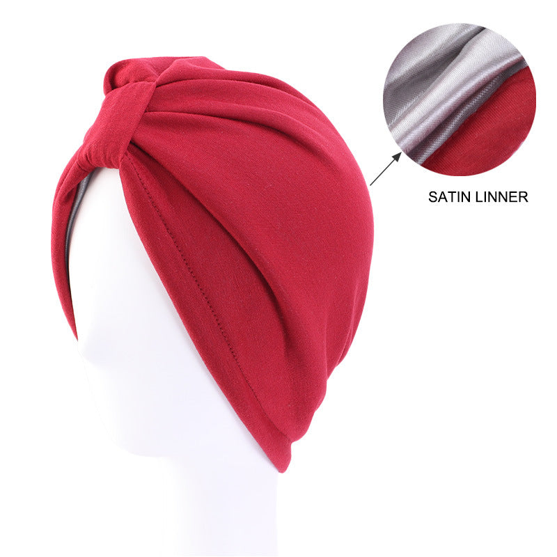 Double-layer Satin Cotton Headscarf Cap Ethnic Turban-style Headwear