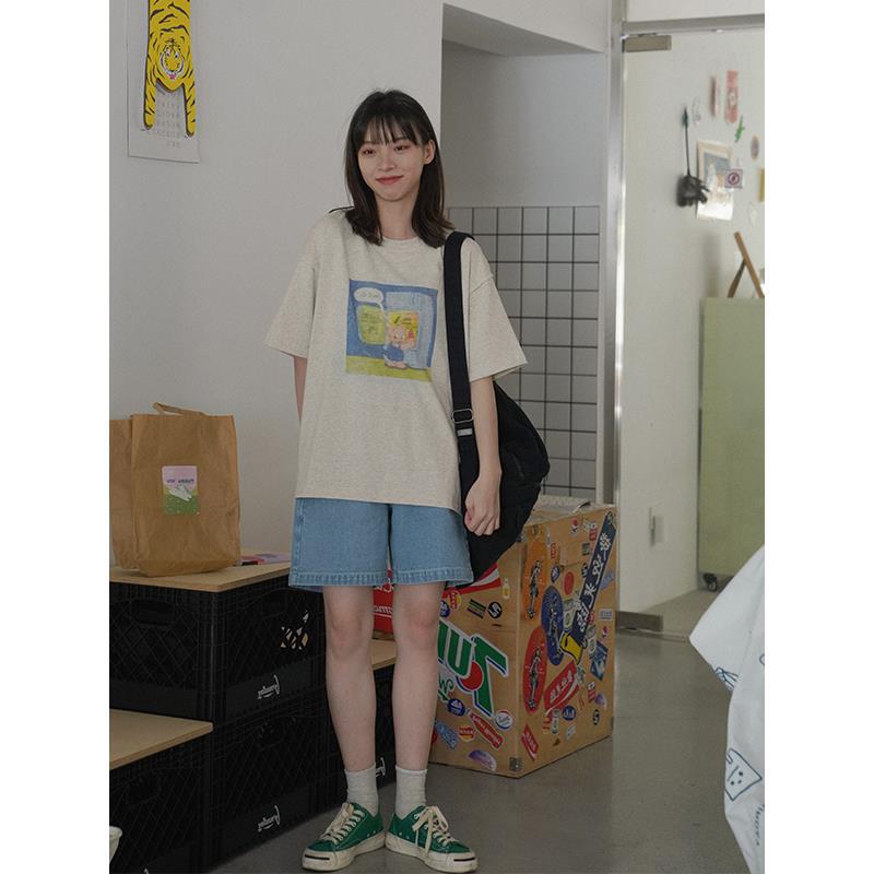 Button Denim Shorts Women Loose Five-point Pants