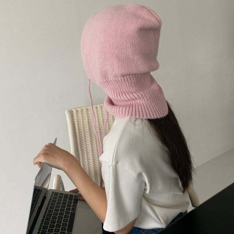 Drawstring Wool Hat Net Red Lovely Scarf Knit Hat