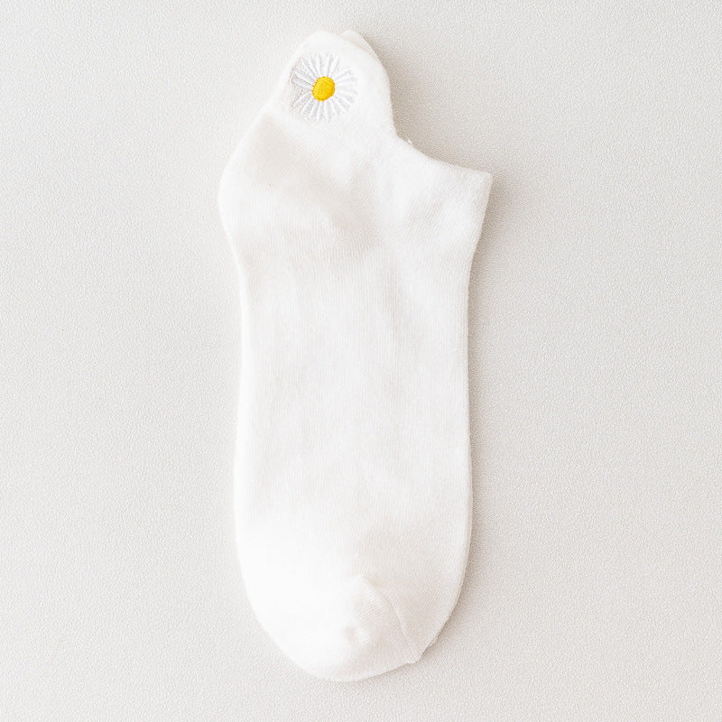 Solid Color Embroidery Simple All-match Korean Fashion Short Tube Cotton Socks