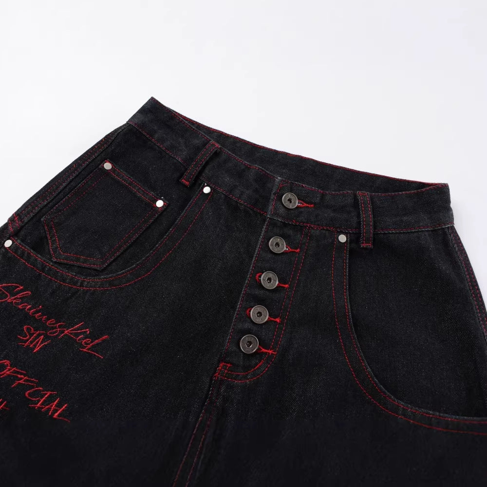 Retro Street-wear Embroidered Hip-hop Unisex Niche Street Dance Baggy Skateboard Jeans