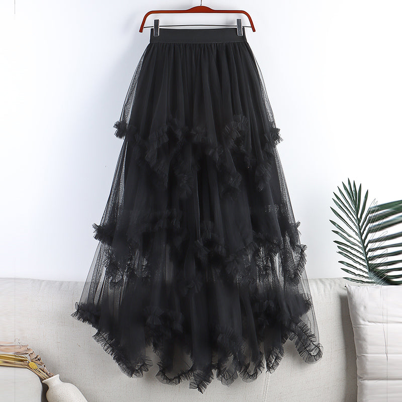 Women's High Waist Sweet Irregular Mesh Half-length Skirt