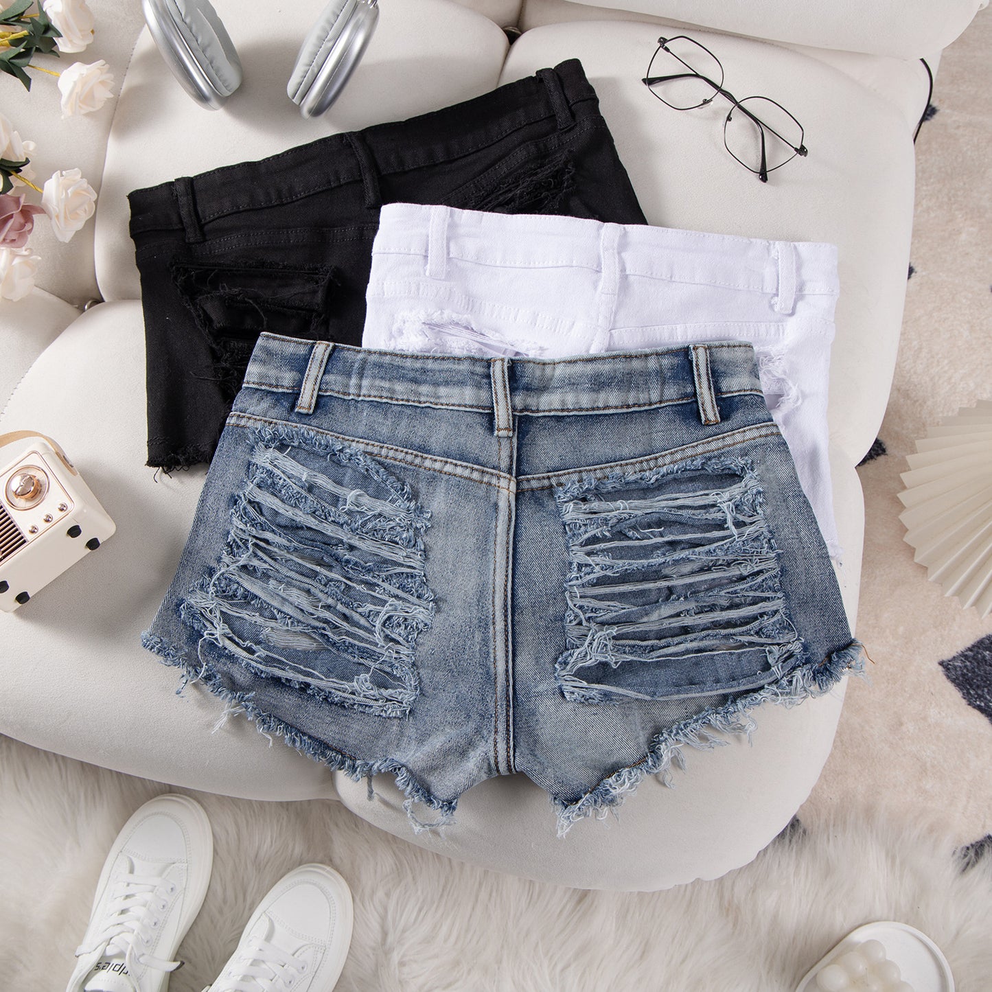 Women's Sexy High-Waist Ripped Shorts