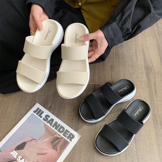 Women's Fashion Thick-soled Color Matching Double-strap Slippers