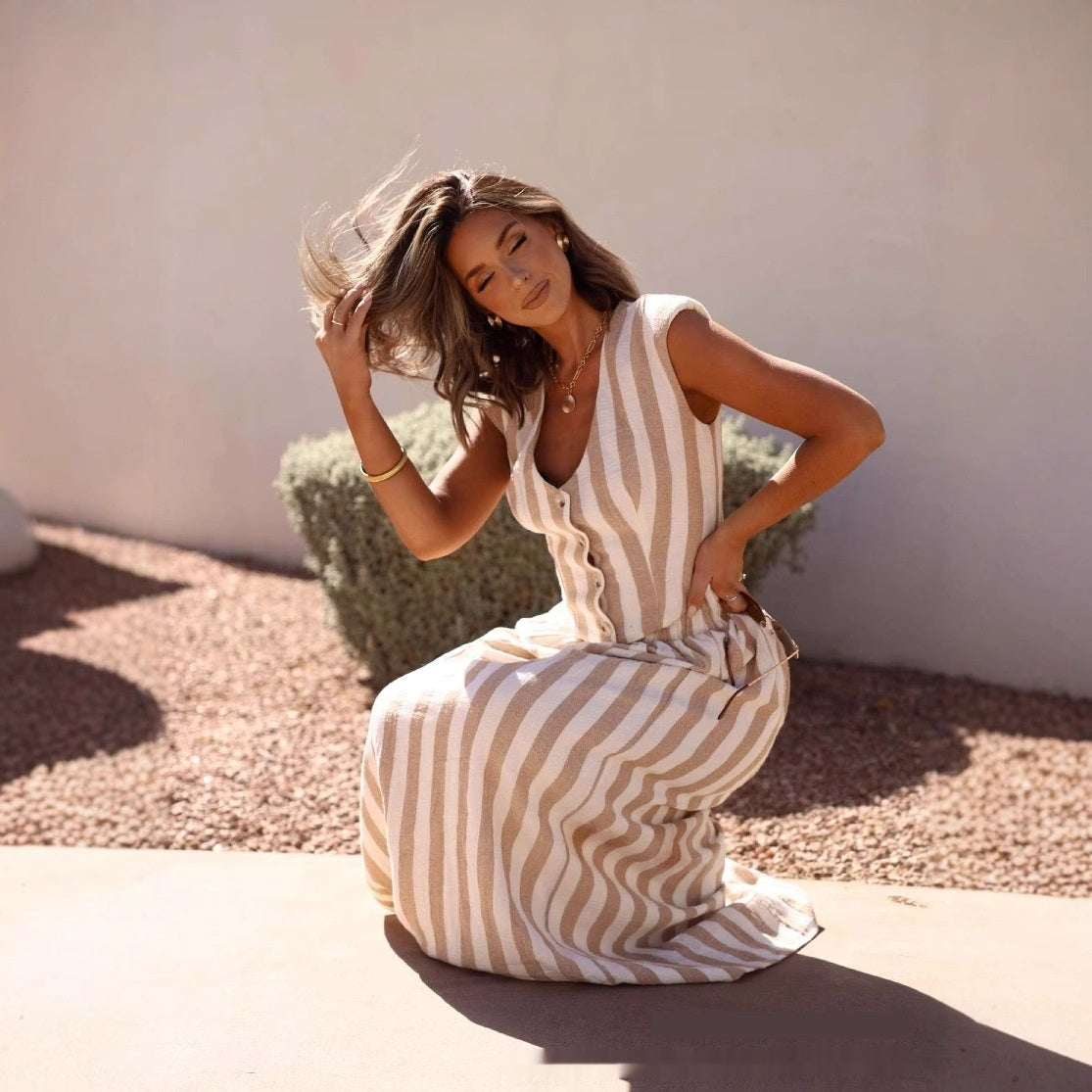 European And American Split Stripes Casual Skirt