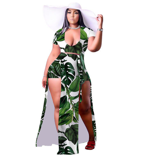 New Summer Digital-print Dress And Short-sleeve Two-piece Set