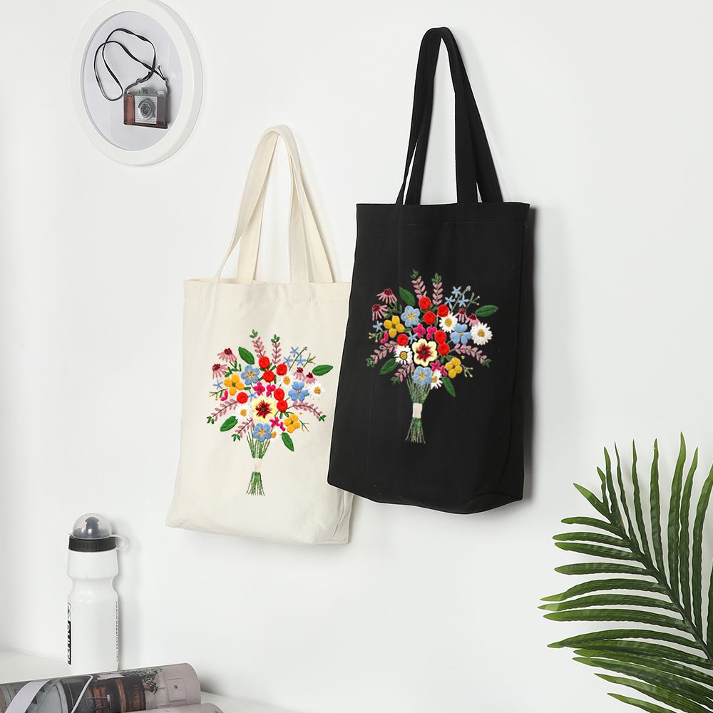 Hand-embroidered Canvas One-shoulder Handbag