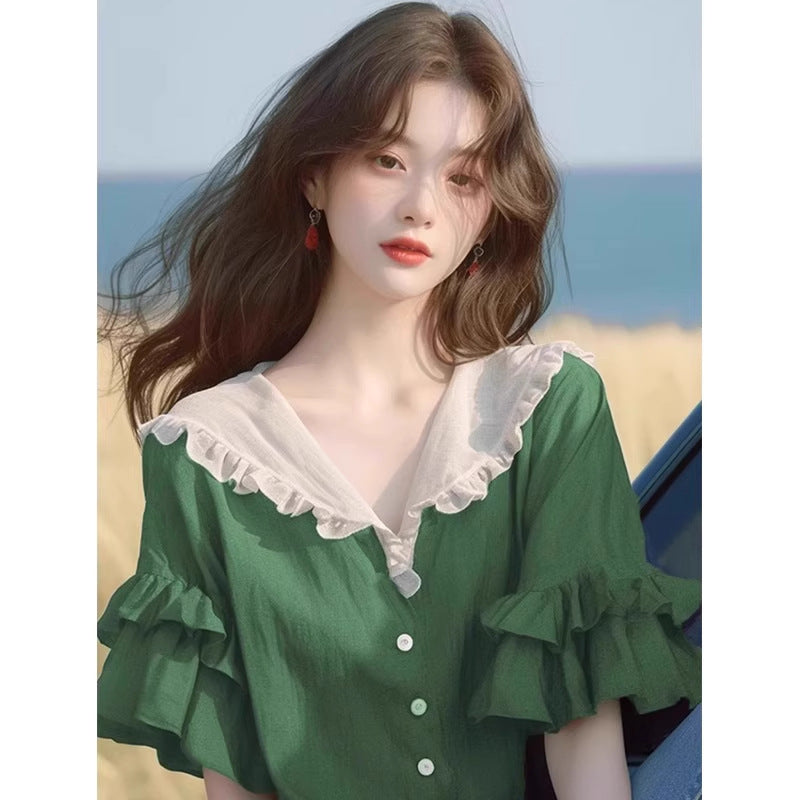 Women's Loose Blouse With Ruffled Design