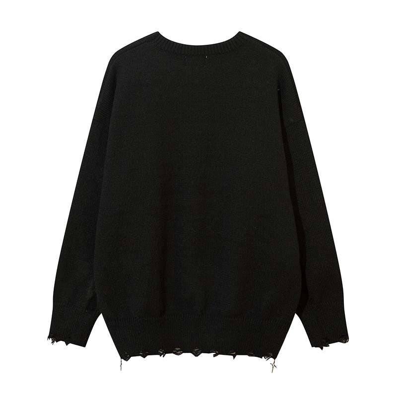 Street Tide Retro Four-pointed Star Round Neck Sweater For Men