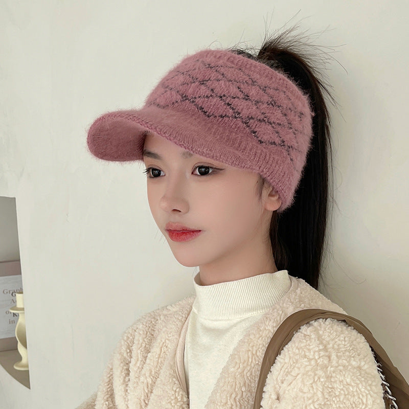 Women's Simple Plaid Small Warm Wool Hat