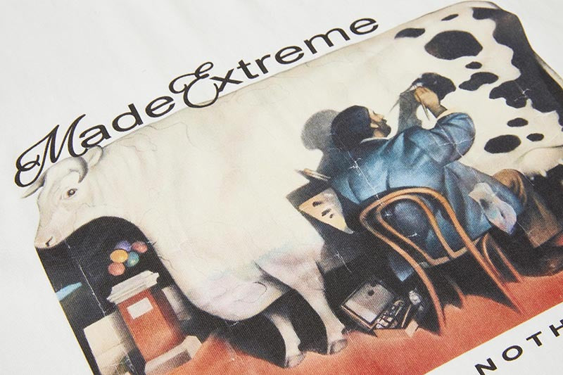 American Retro Distressed Painting Cow Short Sleeve
