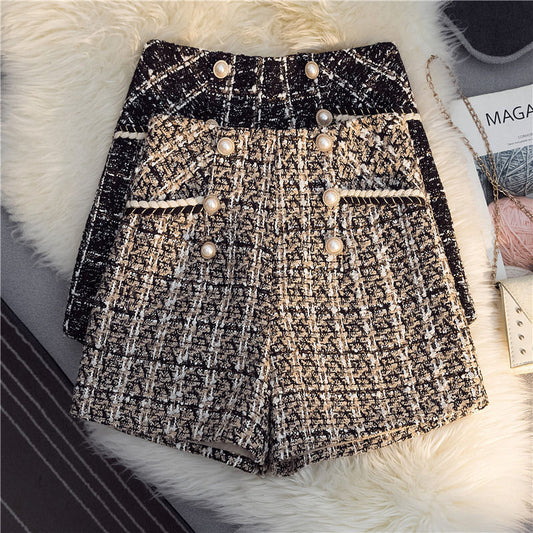High Waist Slimming Tweed A-line Shorts