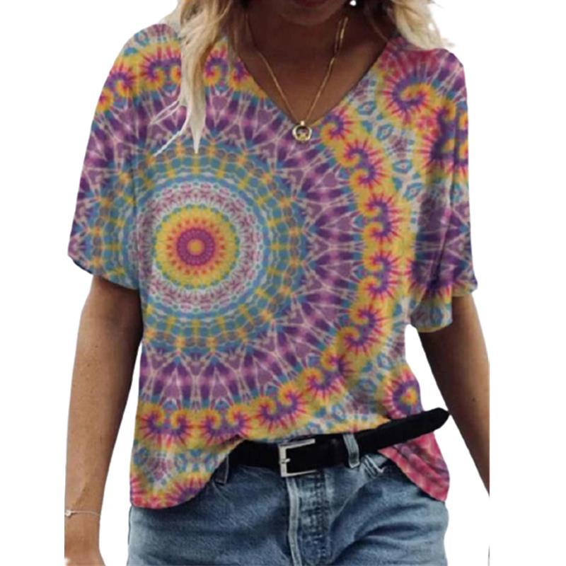 Blomsterprint Pullover V-hals Kortærmet T-shirt til Kvinder