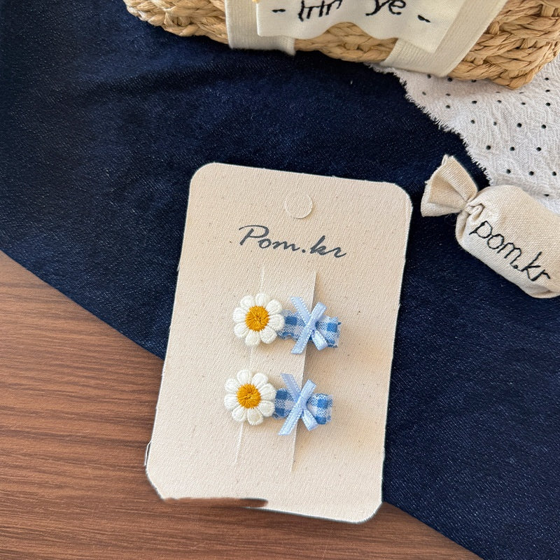 New Children's Denim Handmade Flower Polka Dot Bow Barrettes