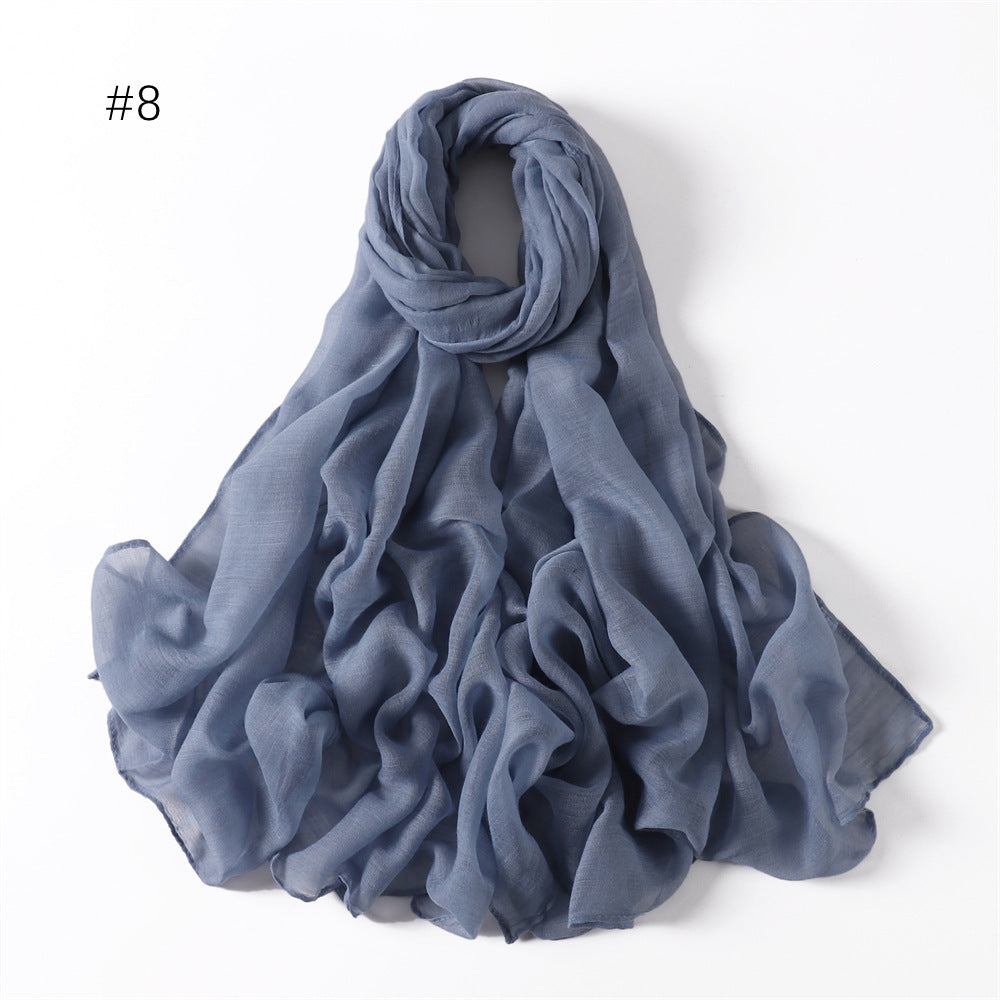 Classic Women's Pure Color Tulle Cotton And Linen Breathable Thin Scarf Silk