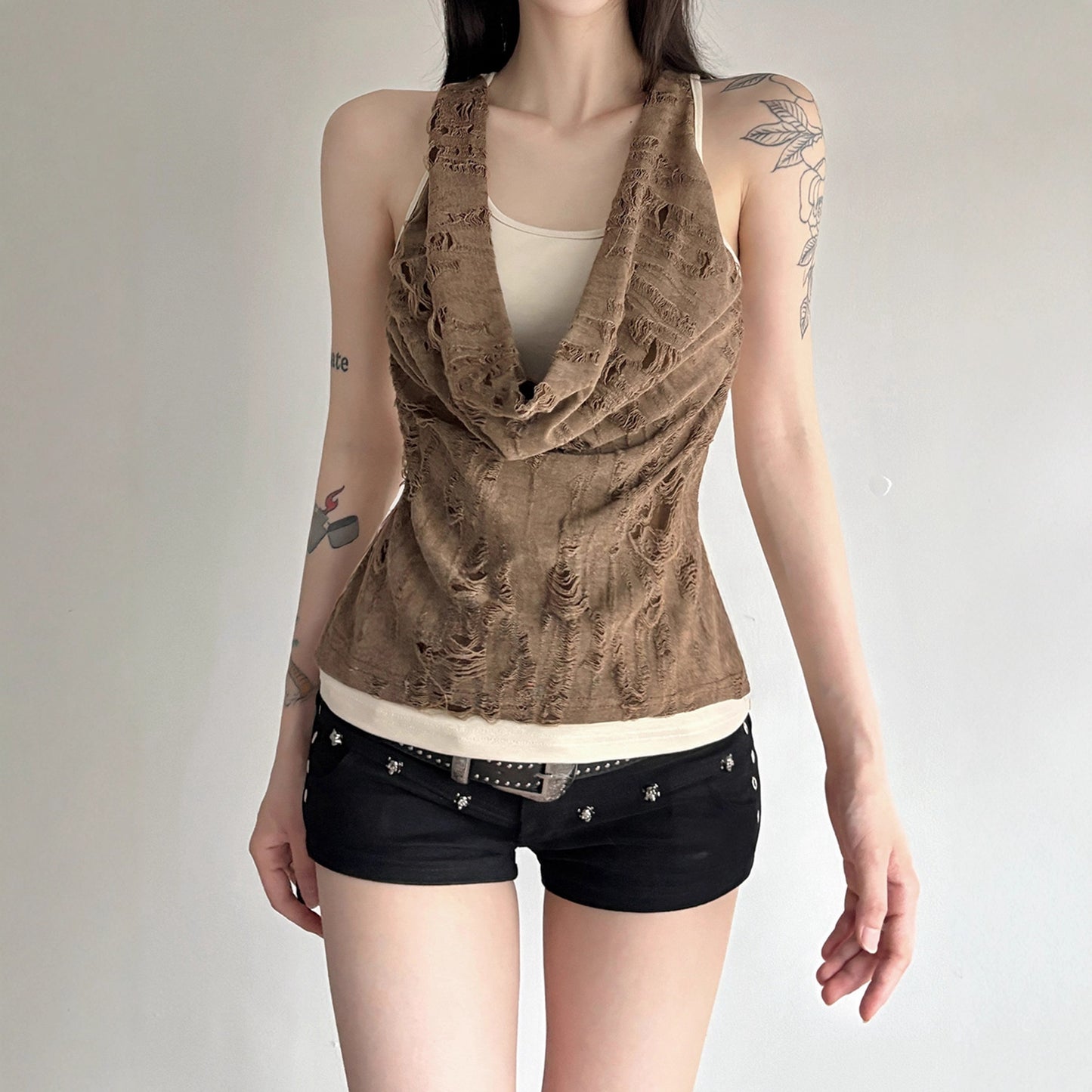 American-style Street-style Spicy Girl Post-apocalyptic Chic Vest Top
