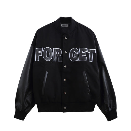 Stitching PU Leather Sleeve Baseball Uniform Men's Ins Fashion Brand Letter Embroidered Jacket