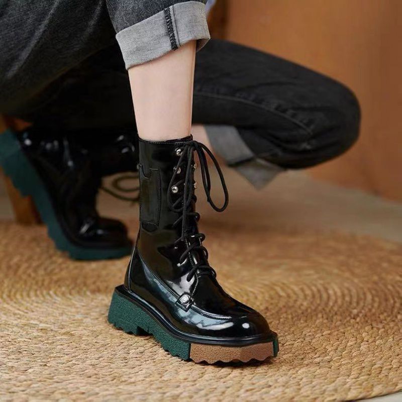 Women's Color Matching Platform Retro Martin Boots