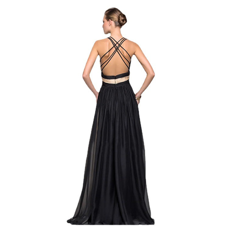 Womens Slim-Fit Sleeveless V-Neck Patchwork Dress