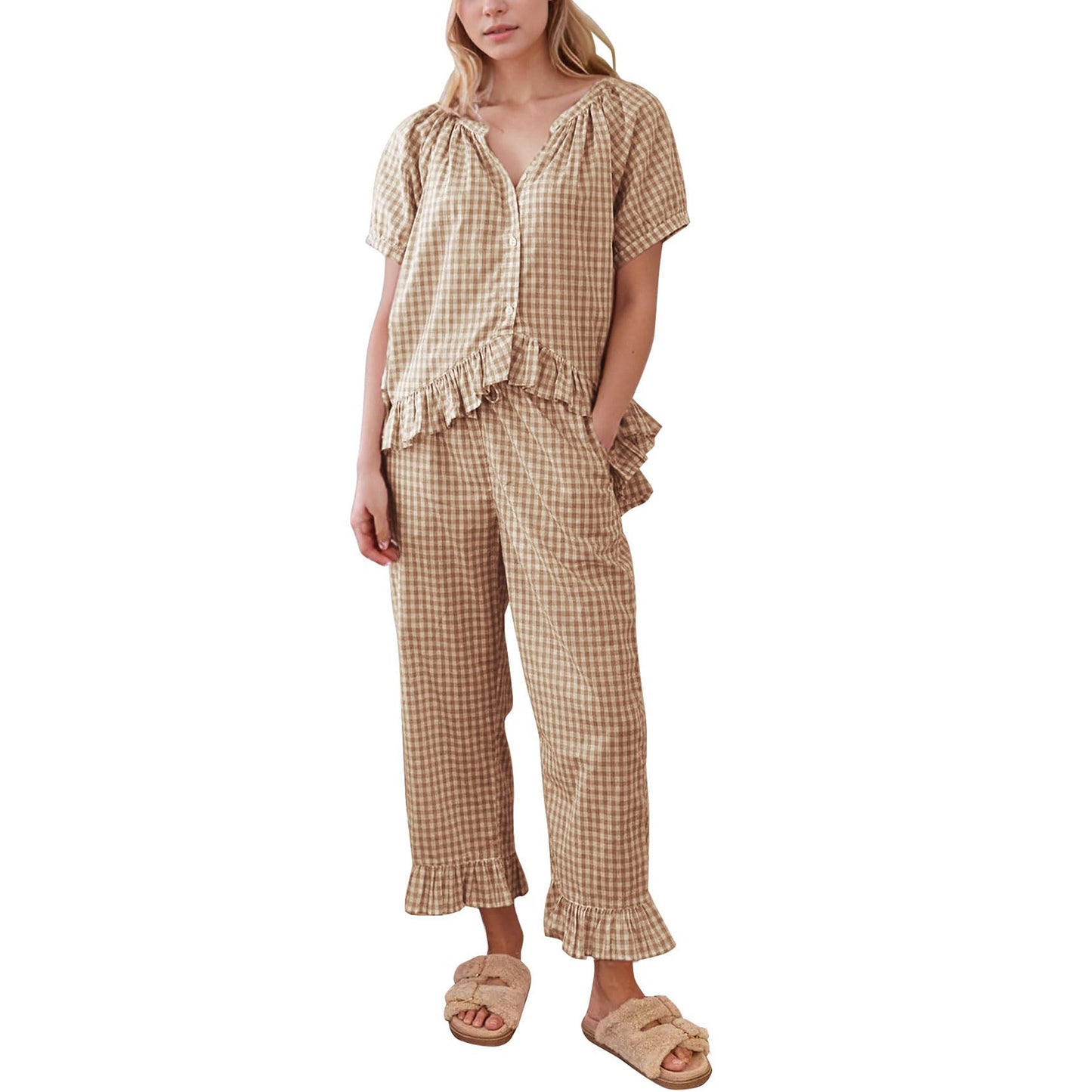 2-piece Set Short Sleeve Ruffled Top And Pants