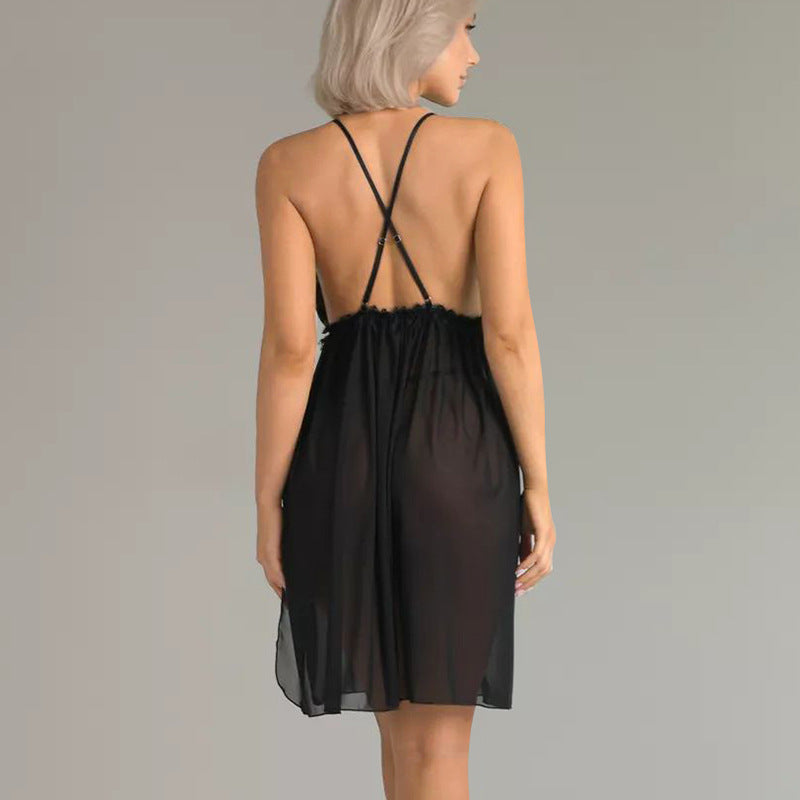 Sexy Backless Contrast-Colored Lace Camisole Nightgown Skin-Friendly Soft Loungewear
