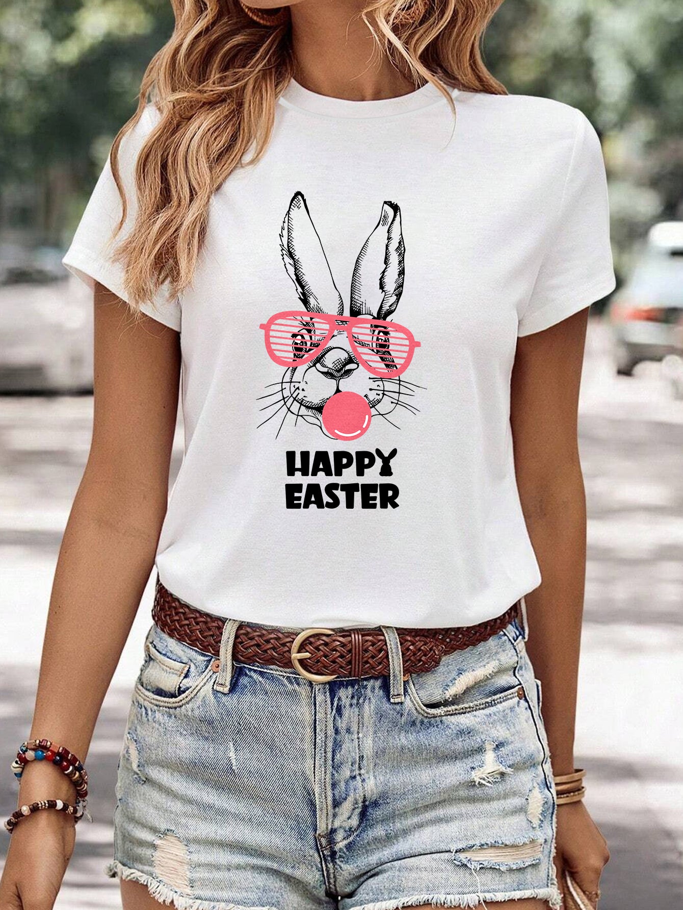 Kvinders minimalistiske afslappede T-shirt med print og rund hals