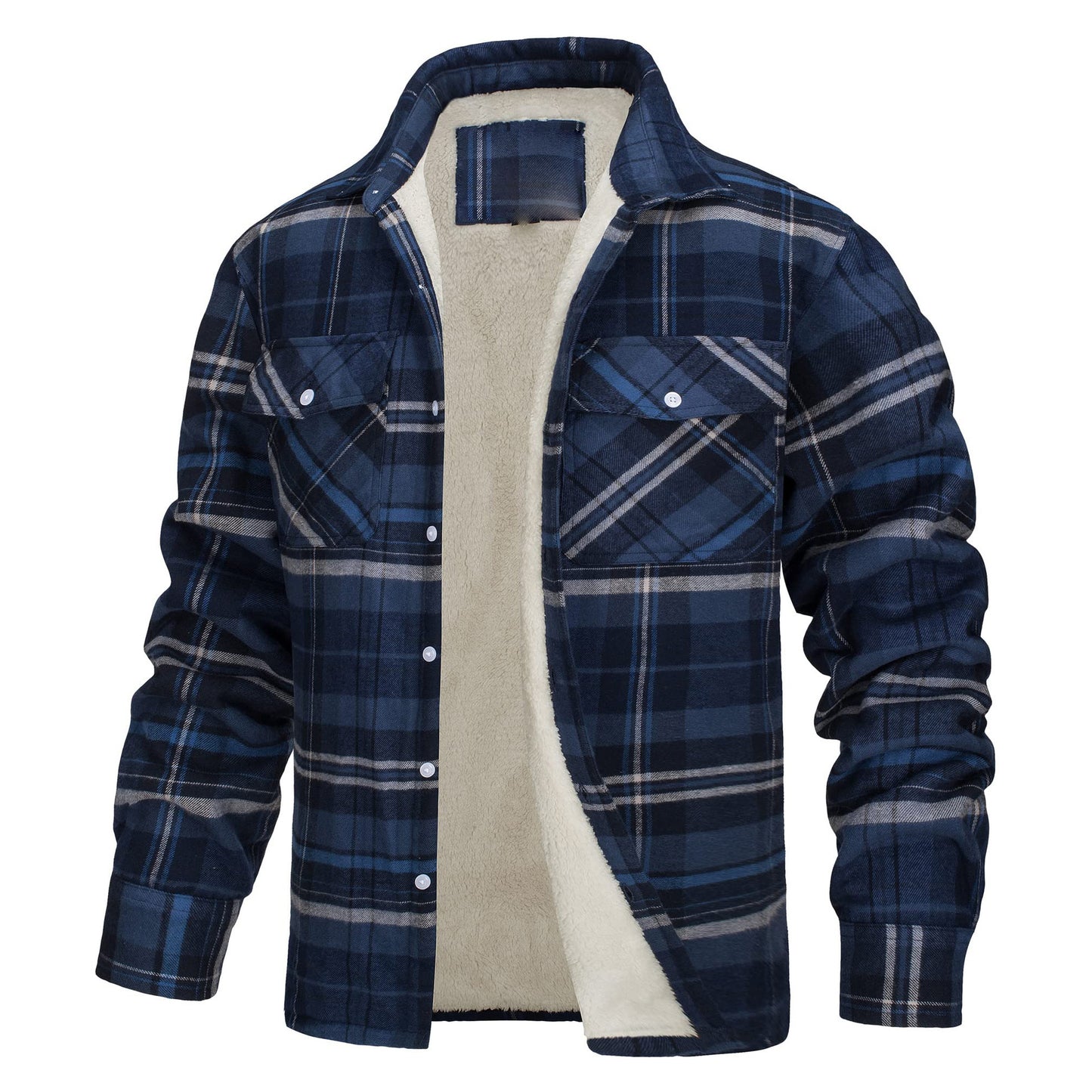 Men's Long Sleeve Lapel Plaid Thickened Shirt Jacket
