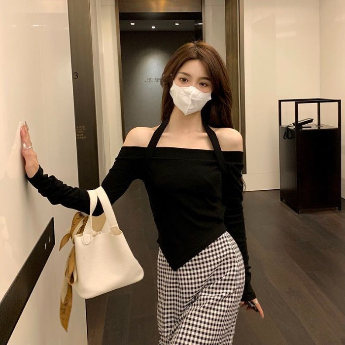 Irregular Cropped Slim-fit Long-sleeve Top