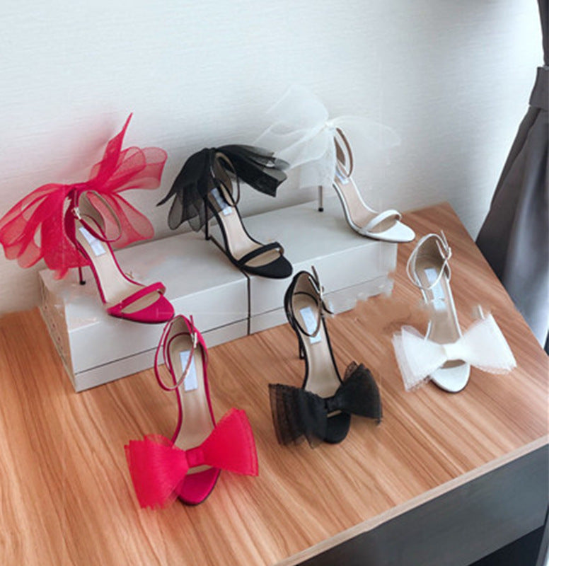 New Style Satin Bow Stiletto Heel Sandals