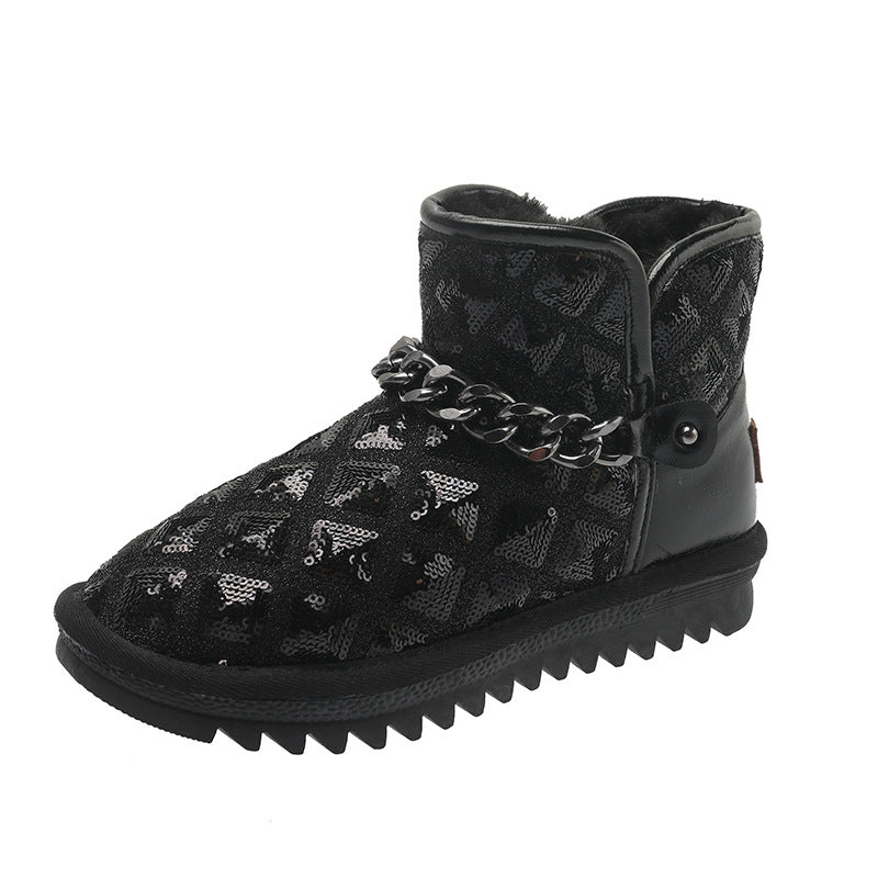 Winter New Korean Version Of The Chain Decorated Bread Shoes