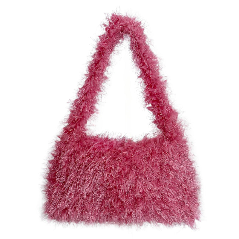Fashionable And Versatile Candy Colored Hand-held Single Shoulder Tassel Bag