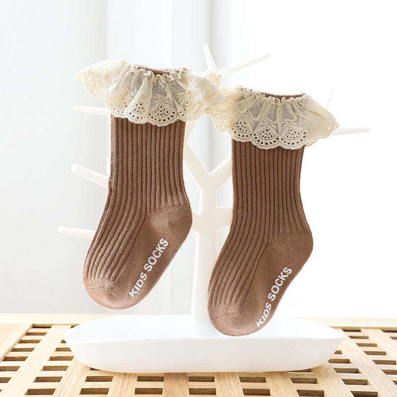 Children's Tube Glue Dispensing Non-slip Room Socks Lace